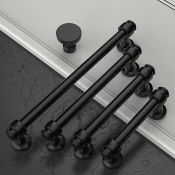 Amerdeco 10 Pack Matte Black Cabinet Pulls 5 Inch Hole Centers 6 Inch Length Handles For Kitchen Cabinet Hardware Solid Cabinet