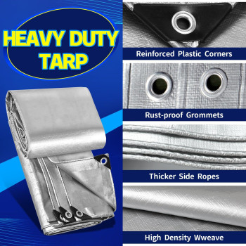 Heavy Duty Tarp 10 X 12 16 Mil Large Waterproof Tarps High Durability Uv Resistant Tear Resistant With Grommets Every 18 I