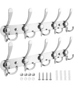 Ticonn Wall Mounted Coat Rack Five Heavy Duty Tri Hooks All Metal Construction For Jacket Coat Hat In Mudroom Entryway Chrome