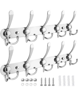 Ticonn Wall Mounted Coat Rack Five Heavy Duty Tri Hooks All Metal Construction For Jacket Coat Hat In Mudroom Entryway Chrome