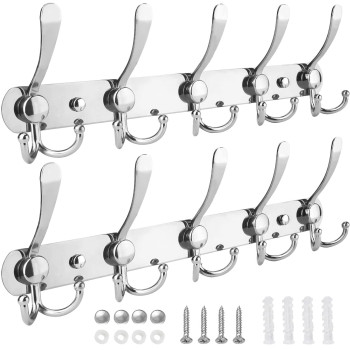 Ticonn Wall Mounted Coat Rack Five Heavy Duty Tri Hooks All Metal Construction For Jacket Coat Hat In Mudroom Entryway Chrome