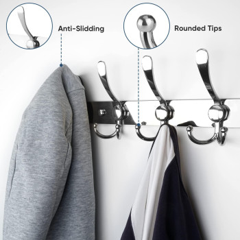 Ticonn Wall Mounted Coat Rack Five Heavy Duty Tri Hooks All Metal Construction For Jacket Coat Hat In Mudroom Entryway Chrome