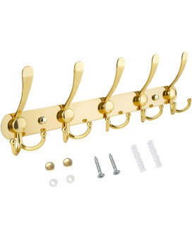 Ticonn Wall Mounted Coat Rack Five Heavy Duty Tri Hooks All Metal Construction For Jacket Coat Hat In Mudroom Entryway Gold 1