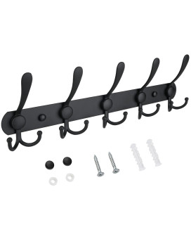 Ticonn Wall Mounted Coat Rack Five Heavy Duty Tri Hooks All Metal Construction For Jacket Coat Hat In Mudroom Entryway Matte B