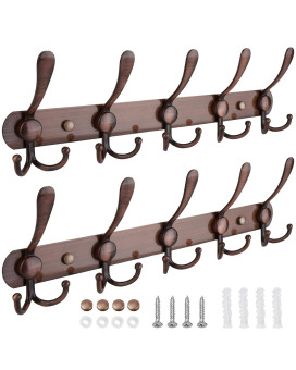 Ticonn Wall Mounted Coat Rack Five Heavy Duty Tri Hooks All Metal Construction For Jacket Coat Hat In Mudroom Entryway Antique