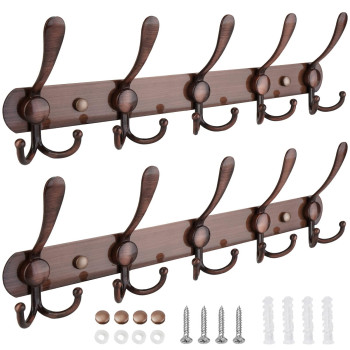 Ticonn Wall Mounted Coat Rack Five Heavy Duty Tri Hooks All Metal Construction For Jacket Coat Hat In Mudroom Entryway Antique