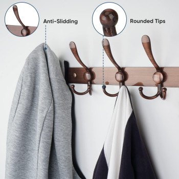 Ticonn Wall Mounted Coat Rack Five Heavy Duty Tri Hooks All Metal Construction For Jacket Coat Hat In Mudroom Entryway Antique