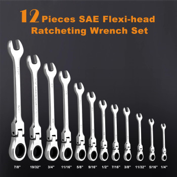 Qnkaa 12Pcs Flexible Ratchet Wrenches Set Sae 14