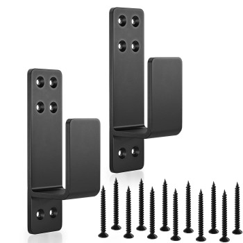 Amzfine 2X4 Door Barricade Brackets Heavy Duty 2Pcs Door Bar Holder Brackets For Home Security Black