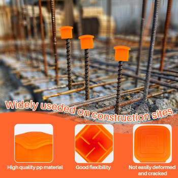 Sukh Rebar Caps 60Pcs Reber Cap Cover Plastic End Caps Orange Mushroom Rebar Safety T Posts Caps Building Construction Rebar