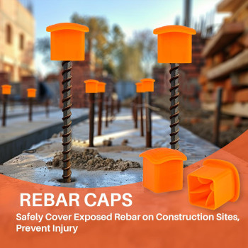 Sukh Rebar Caps 60Pcs Reber Cap Cover Plastic End Caps Orange Mushroom Rebar Safety T Posts Caps Building Construction Rebar