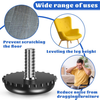 Dunzy 60 Pieces 1420 Adjustable Furniture Levelers Stainless Steel Screw In Threaded Leveling Feet Screw On Furniture Glide Le