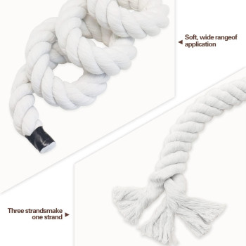 1 Inch X 100 Feet White Cotton Rope Strong Triple Strand Natural Twisted Cotton Rope For Landscaping Railing Climbing Decorati