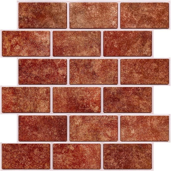 Commomy 10 Pcs 3D Faux Brick Wall Panels 118X118 Pvc Red Brick Subway Tiles For Walls Faux Brick Backsplash Decorative W