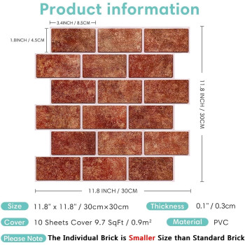 Commomy 10 Pcs 3D Faux Brick Wall Panels 118X118 Pvc Red Brick Subway Tiles For Walls Faux Brick Backsplash Decorative W