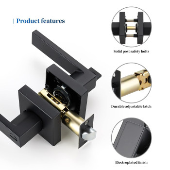 Ravinte 1 Pack Heavy Duty Door Lever Door Lock Square Door Handle Right Left Handing Lever Set Matte Black Finish Privacy Door L