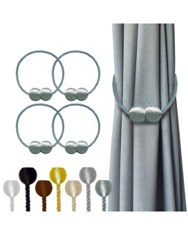 Hion Magnetic Curtain Tiebacks Gray Blue 4 Pack Curtain Tiebacks Buckles Holdbacks Holders Hooks Clip For Home Bedroom Office D