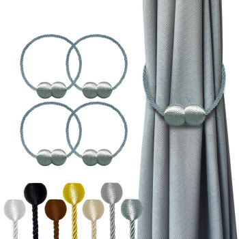 Hion Magnetic Curtain Tiebacks Gray Blue 4 Pack Curtain Tiebacks Buckles Holdbacks Holders Hooks Clip For Home Bedroom Office D