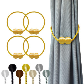 Hion Magnetic Curtain Tiebacks Golden 4 Pack Curtain Tiebacks Buckles Holdbacks Holders Hooks Clip For Home Bedroom Office Deco