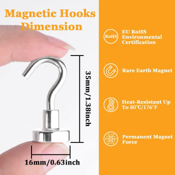 Mi N Ci 20 Pack Magnetic Hooks 35 Lb Strong Magnetic Hooks Rare Earth Neodymium Magnets With Hooks For Hanging Heavy Duty Hoo