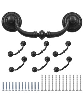 Waziaqoc 6Pcs Antique Drop Bail Pulls 35 Hole Center Shabby Chic Drawer Pulls Vintage Black Cabinet Pull Handles For Dresser