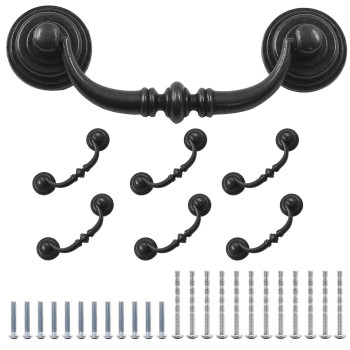 Waziaqoc 6Pcs Antique Drop Bail Pulls 35 Hole Center Shabby Chic Drawer Pulls Vintage Black Cabinet Pull Handles For Dresser