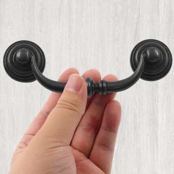 Waziaqoc 6Pcs Antique Drop Bail Pulls 35 Hole Center Shabby Chic Drawer Pulls Vintage Black Cabinet Pull Handles For Dresser