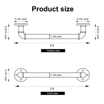 Houseaid 2Ft Industrial Pipe Wall Handrail Farmhouse Stairway Railing With 114 Inch Diameter Pipe Vintage Style Stairs Handr