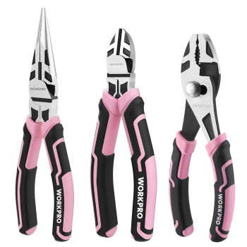 Workpro 3Piece Pliers Set Pink Pliers Tool Set Including Needle Nose Pliers Diagonal Cutting Pliers And Slip Joint Pliers Fo