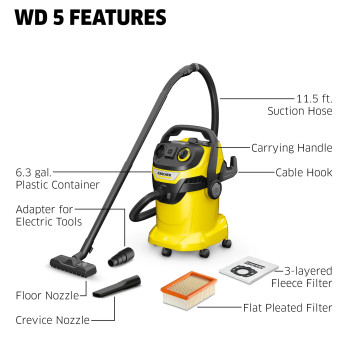 Krcher Wd 5P Multipurpose Wetdry Vacuum Cleaner 66 Gallon With Attachments Blower Feature Semiautomatic Filter Cle