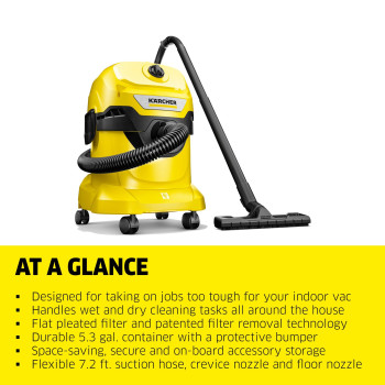 Krcher Wd 4 Multipurpose Wetdry Vacuum Cleaner 53 Gallon With Attachments Spacesaving Design 1100W 2022 Edition Y