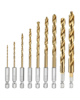 Workpro 9Piece 14 Hex Shank Drill Bit Set Titanium Plating Hss Drill Bits From 116 To 38 For Metal Steel Wood Pvc