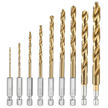 Workpro 9Piece 14 Hex Shank Drill Bit Set Titanium Plating Hss Drill Bits From 116 To 38 For Metal Steel Wood Pvc