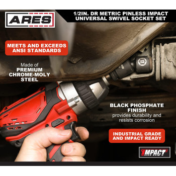 Ares 2512511Piece Metric Pinless Universal Swivel Impact Socket Set 12Inch Drive Swivel Impact Sockets Access Hard To Reac