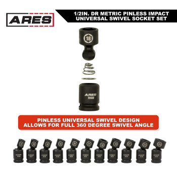 Ares 2512511Piece Metric Pinless Universal Swivel Impact Socket Set 12Inch Drive Swivel Impact Sockets Access Hard To Reac