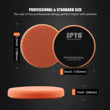 Spta Orange Light Cut Pad Buffing Polishing Pads 3Pcs 55 Inch Face For 5 Inch 125Mm Backing Plate Compound Buffing Sponge Pad