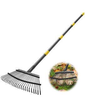 Rake 65 Inch Long Garden Leaf Rake 18 Inch Wide Heavy Duty Leaf Rake For Shrub With 25 Metal Tines Yard Thatching Rake With E