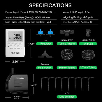 Vivosun Professional Automatic Drip Irrigation Kits 15W Output All In One Professional Grow Kit Includes Pump Timer And Regu