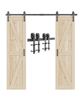 Signstek 10 Ft Double Sliding Barn Door Hardware Track Kit Wood Slab Use For Garage Kitchen Bedroom Fit 30 Wide Door Pane