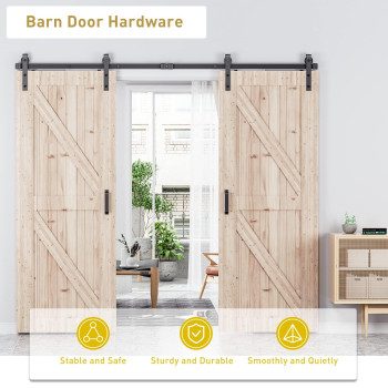 Signstek 10 Ft Double Sliding Barn Door Hardware Track Kit Wood Slab Use For Garage Kitchen Bedroom Fit 30 Wide Door Pane