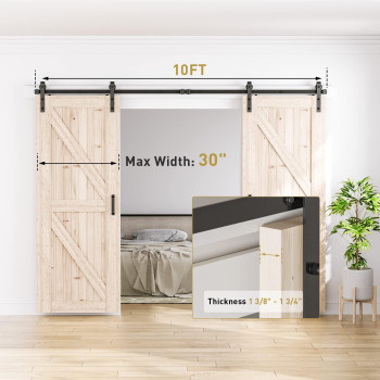 Signstek 10 Ft Double Sliding Barn Door Hardware Track Kit Wood Slab Use For Garage Kitchen Bedroom Fit 30 Wide Door Pane