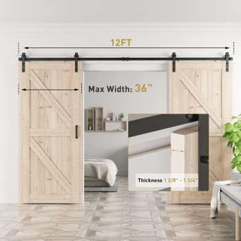 Signstek 12 Ft Double Sliding Barn Door Hardware Track Kit Wood Slab Use For Garage Kitchen Bedroom Fit 36 Wide Door Pane