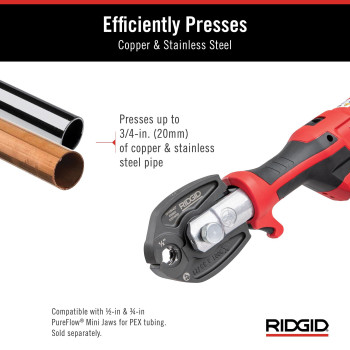 Ridgid 72553 Model Rp 115 Mini Press Tool And Battery Kit With 12 To 34 Propress Press Tool Jaws 2V Liion Battery 12V C