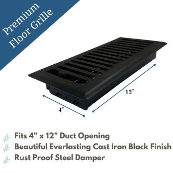 Sierra Grates Precision Flow 4X12 Steel Floor Register Contemporary Design Cast Iron Black Finish Premium Home Vent Cov