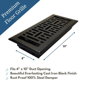 Sierra Grates Precision Flow 4X10 Steel Floor Register Metro Design Cast Iron Black Finish Premium Home Vent Covers Du