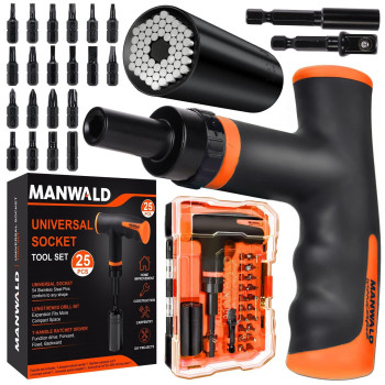 Manwald Universal Socket Tool Set Ratcheting Thandle Screwdriver Set With Power Drill Adapter Christmas Stocking Stuffers For