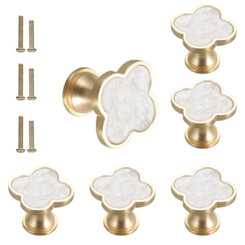 Ssyhqax 6 Pcs Brass Fourleaf Clover Knobs Handle Gold Cabinet Knobs Cabinet Drawer Dresser Furniture Kitchen Wardrobe Bathroom