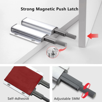 Redunest Double Push To Open Door Latch 5 Pack Magnetic Push Latches Adhesive Heavy Duty Touch Latch Hardware For Push To Open