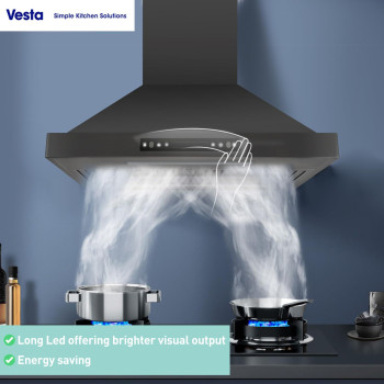 Vesta 800Cfm 30 Stainless Steel Wall Mounted Range Hood 6 Speeds Touch And Gesture Control 6 Top Round Vent Reusable Baffle