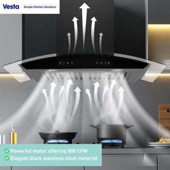 Vesta 800Cfm 30 Stainless Steel Wall Mounted Range Hood 6 Speeds Touch And Gesture Control 6 Top Round Vent Reusable Baffle